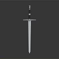 Classic Medieval Sword With Shiny Metal Blade Decorative Black Hilt And Crossguard