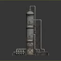 Large Scale Industrial Equipment With Tall Towers Metal Frames And Pipes