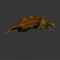 Realistic Orange Triceratops Dinosaur Model With Scaled Skin Horns And Frill