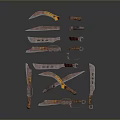 Rusty Household Kitchen Knives Various Types Sizes And Shapes 3d model