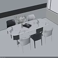 Modern Oval Marble Dining Table Set With Black And White Chairs 3d model
