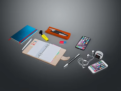 Modern Electronic Devices Collection Featuring Smartphones Smartwatch Wireless Earphones And Tablet 3d model