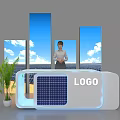 Exhibition Reception Desk with LOGO Solar Panel Green Plant and Blue Sky Background