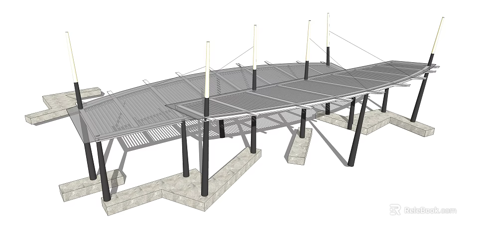 Modern Pergola with Metal Frame Shade Roof and Supporting Columns Structure 3d model