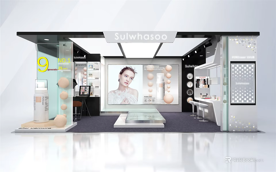 Sulwhasoo Cosmetics Store Interior With Display Counters And Decorative Spheres 3d model 