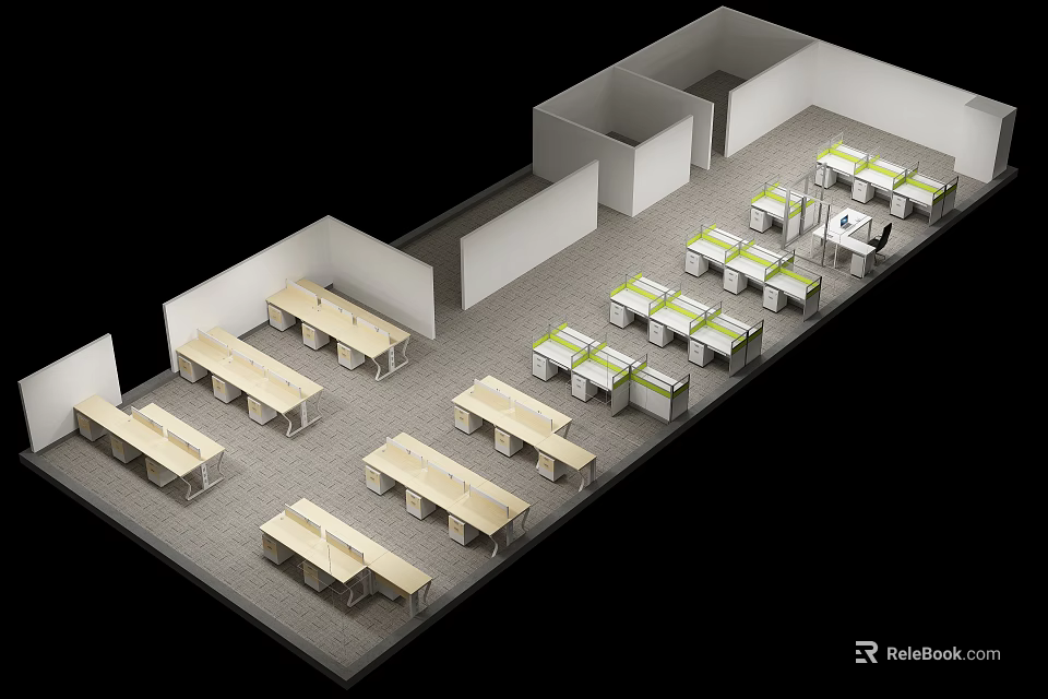 Modern Public Office Space With Open Layout And Neatly Arranged Workstations 3d model