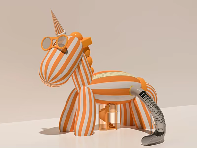 Game and Movie Character Orange and White Striped Unicorn with Glasses in Cartoon Style 3d model