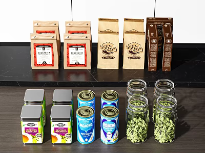 Colorful Kitchen Storage Containers Jars Cans And Packets For Organizing Food Ingredients 3d model