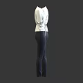 Women's Cream Top With Tie Waist And Dark Tight Pants Front Back View