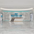 Modern Front Desk Reception With Marble Counter Glass Wall Polished Marble Floor And Spacious Lobby