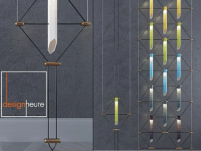 Modern Geometric Metal Frame Chandelier With Colored Glass Tubes And Hanging Elements 3d model