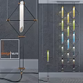 Modern Geometric Metal Frame Chandelier With Colored Glass Tubes And Hanging Elements