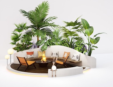 Courtyard landscape seat card holder stove outdoor table and chair landscape plant flower mirror 3d model