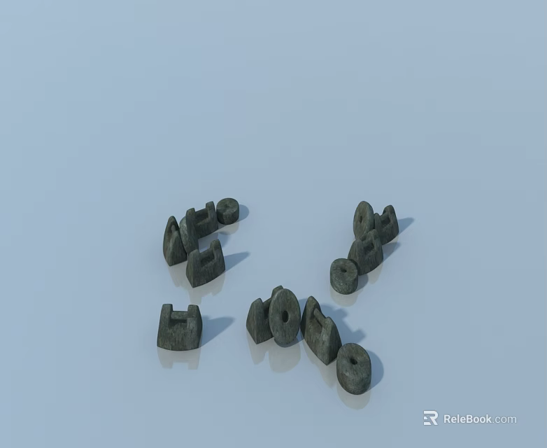 Different Types of Black Swing Door Hardware Accessories Scattered on Light Blue Background 3d model 