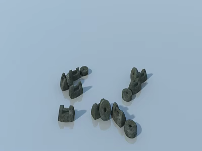 Different Types of Black Swing Door Hardware Accessories Scattered on Light Blue Background 3d model