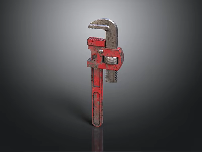 Sturdy Red Adjustable Wrench As Essential Industrial Mechanical Equipment Tool 3d model