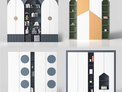 Stylish Modern Wardrobe Design With Colorful Panels Circular Accents And Storage Shelves 3d model