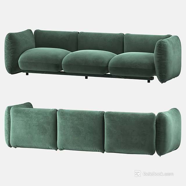 Modern Emerald Green Velvet Multi seat Sofa Featuring Rounded Armrests And Comfortable Design 3d model