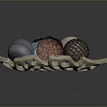 Decorative Spheres With Woven Striped Textures And Various Colors On Wooden Tray