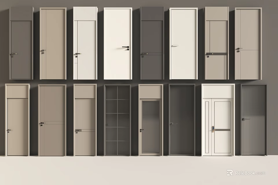 Various Modern Hinged Door Styles With Different Colors For Home Interior Design 3d model 