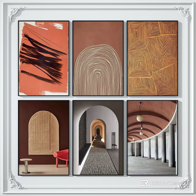 Abstract Art Paintings And Architectural Arch Structures With Line Patterns 3d model