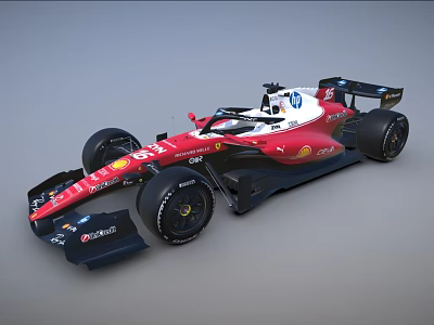Red Formula 1 Racing Car with Shell V Power Logos and Aerodynamic Design 3d model