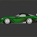 Green Sports Car With Aerodynamic Body And Racing Stripes Rear Spoiler And Alloy Wheels Design