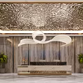Luxurious Modern Hotel Lobby With Decorative Ceiling Reception Desk And Green Plants