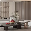 Elegant Modern Living Dining Room Interior With Grey Sofa Marble Coffee Table And Green Plant