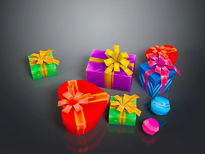 Colorful Household Gift Boxes With Decorative Ribbon Bows In Various Colors And Shapes 3d model