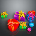 Colorful Household Gift Boxes With Decorative Ribbon Bows In Various Colors And Shapes