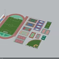 Modern Football Field With Surrounding Basketball Courts Tennis Courts Running Track And Sports Facilities 3d model