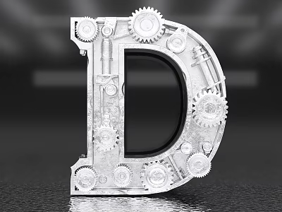 Mechanical Metallic Letter D Photo Spot With Gears And Parts 3d model
