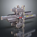 Futuristic Mechanical Weapon 3D Model With Metallic Structure And Red And Yellow Details