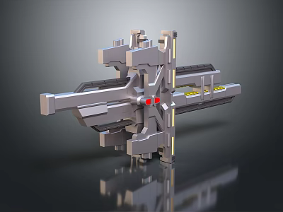 Futuristic Mechanical Weapon 3D Model With Metallic Structure And Red And Yellow Details 3d model
