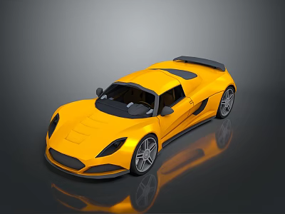 Yellow Sports Car With Sleek Design Black Roof Rear Spoiler And Silver Wheels 3d model