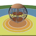 Outdoor Playground Equipment Orange Spherical Metal Frame Structure With Colorful Circular Ground In Park