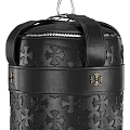 Black Leather Punching Bag Sports Equipment with Cross Patterns and Metal Emblem