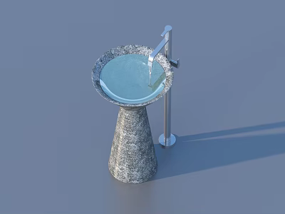 Textured Conical Bathroom Basin With Silver Faucet And Flowing Water 3d model