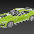 Neon Yellow Two Door Sports Car With White Stripes Black Wheels And Rear Spoiler
