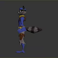 Anthropomorphic Fox Game Character in Blue Outfit with Yellow Accents Masked 3D Model Standing Pose