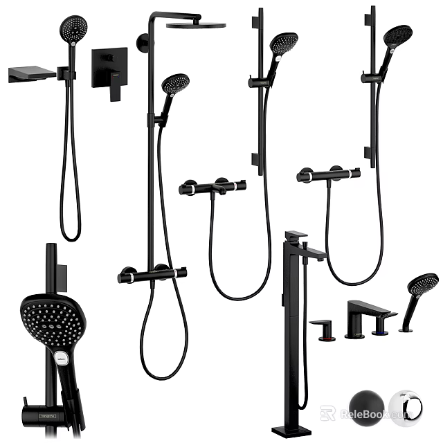 Modern Black Shower System with Handheld Sprayer Overhead Shower and Controls 3d model