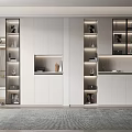 Modern Minimalist Shoe Cabinet With White Cabinetry Glass Doors Open Shelves LED Lighting And Storage
