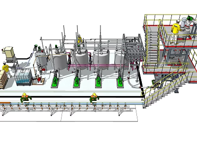 Industrial Equipment Production Line With Stainless Steel Tanks Pipes Conveyor Belt And Platforms 3d model