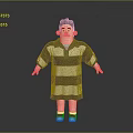 3D Cartoon Boy Wearing Blue White Striped Robe Red Inner Shirt Blue Socks White Shoes