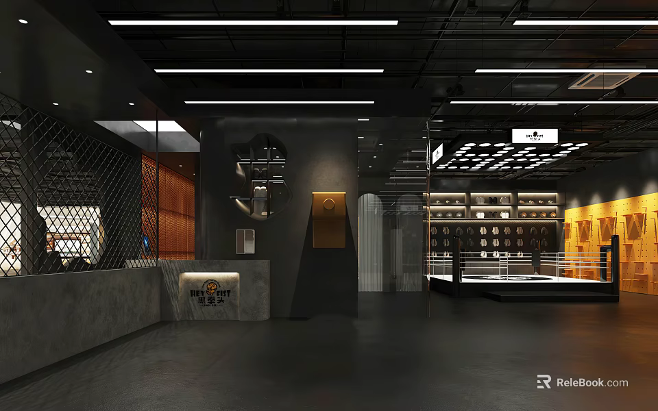 Modern Fitness Gym Interior With Boxing Ring And Training Equipment Area 3d model 