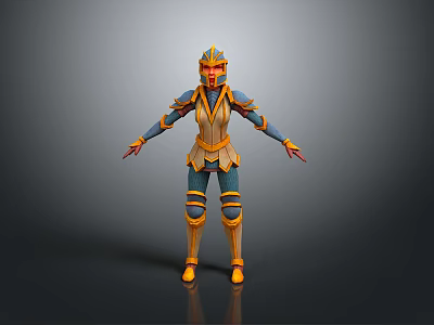 Woman In Blue And Yellow Warrior Armor With Helmet Standing Pose 3d model