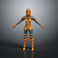 Woman In Blue And Yellow Warrior Armor With Helmet Standing Pose