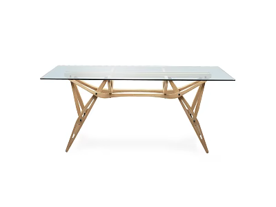 Modern Glass Top Desk With Golden Metal Frame And Unique Structure 3d model