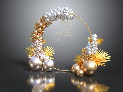 Elegant Door Arch Decoration With Golden Accents Pearls Crystals And Pine Leaf Ornaments 3d model